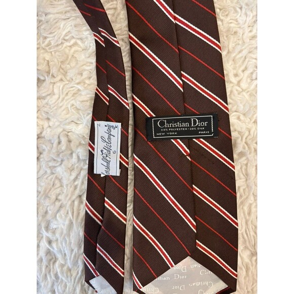 3 Mens Silk Vintage Ties - Brown Pauline Trigere, Striped Dior & Paisley Dior - Picture 3 of 5